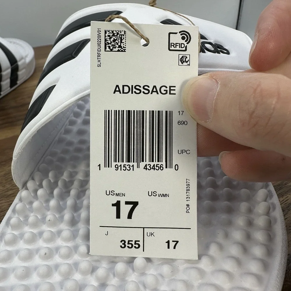 Adidas Adissage Slip On Sandals Slides White Black Casual Beach‎ F35573 Men's 17
